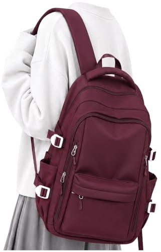 sikazan Schulrucksack Teenager Mädchen Jungen Mit Laptopfach Rucksack Schule Groß Schultasche Damen, School Backpack Black Boys Girls School Bag, Red