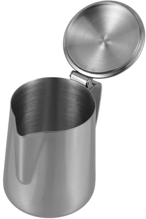 Gatuida Bricco in Acciaio con Coperchio per Latte e Brocca Tazza Versatile con Beccuccio Punta per Latte Art e Uso Domestico Professionale e Bar