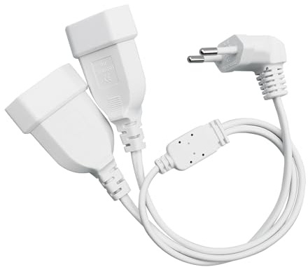 BEELUKY Verlängerungskabel Abgewinkelter 90° Euro Flachstecker 2 in 1 Verlängerung Flachkabel Dünn Weiß 2.5A/250V für TV PC Computer Monitor