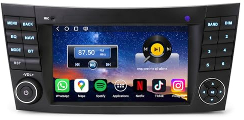 Erisin 7 Zoll Qualcomm 8-Kern 4GB+64GB Android 16 Autoradio mit GPS Navi für Mercedes E Klasse W211 CLS W219, Bluetooth 5.1, Kabelloses CarPlay & Android Auto, DSP, WiFi 4G, DAB+, FM RDS, USB, Canbus