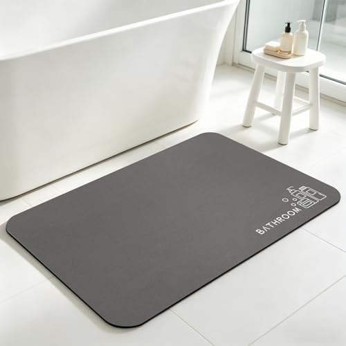 LIMNUO Bath Mat Non Slip Anti Mould Bathroom Mat, Absorbent Bath Rug Bathroom Floor Mat, Quick Dry Bath Mat Shower Mat for Bathtub, Bath, Kitchen Door (Dark Gery, 40x60cm)