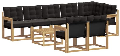 vidaXL Outdoor-Sofagarnitur mit Kissen 9 pcs Weiß und Schwarz, Gartenlounge, modernes Sofa für draußen, bequemes Terrassenmöbel, stylisches Sitzset