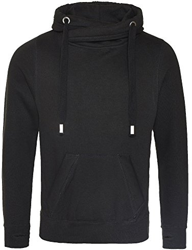 AWDis Mens Jet Black Cross Neck Hoodie - Heavyweight Cotton Blend, Size M