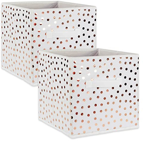 DII Non Woven Polyester Storage Bin, Polka Dot, White & Copper, Large Set of 2