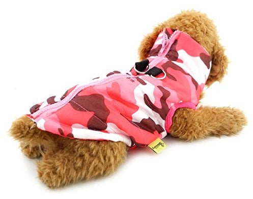 SELMAI Camo Waterproof Small Dog Cat Winter Coat Quilted Vest Jacket Harness with D-ring Pet Puppy Puffer Coat Chihuahua Cold Weather Clothes Girl Apparel Hot Pink M