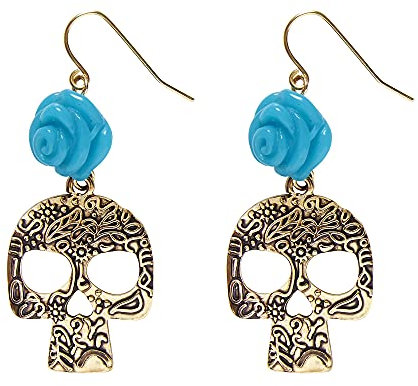 Widmann 03505 - Ohrringe mit Rose und Totenkopf, Schmuck, Dia de los Muertos, Halloween, Karneval, Mottoparty