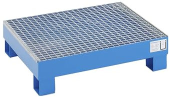 eurokraft | basic | Auffangwanne für 60 l | LxBxH 800 x 900 x 220 mm | mit Zulassung | blau pulverbeschichtet | mit Gitterrost