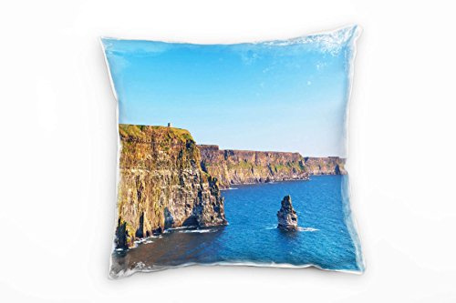 Paul Sinus Art Meer, blau, braun, Klippen, Irland Deko Kissen 40x40cm für Couch Sofa Lounge Zierkissen - Dekoration zum Wohlfühlen