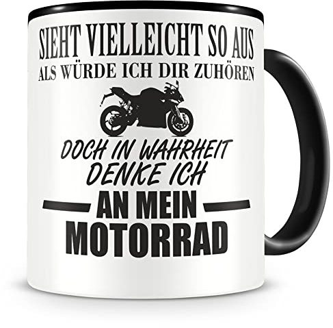 Samunshi® Ich denke an mein Motorrad Supersportler Tasse Kaffeetasse Teetasse Kaffeepott Kaffeebecher Becher Supersportler 300ml schwarz/schwarz