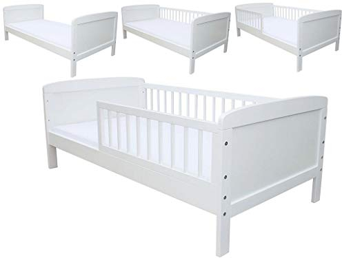 Micoland Kinderbett Juniorbett 140x70 cm mit Matratze umbaubar Weiss