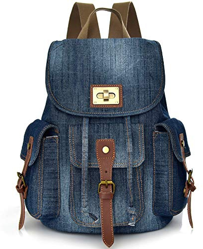 Convertible Denim School Backpack pour Teen Girls Femmes Cute Bookbag Voyage Sac à dos Élève Middle High College School Student Petit sac à main en jean pour sac à dos cartable (Bleu-Jeans)