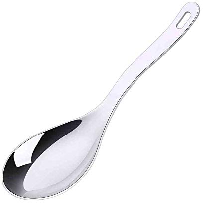 Cuillère de service à long manche pour soupe, riz, dessert, ustensile de service en acier inoxydable avec trou de suspension (argenté)