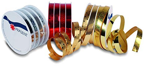 3er Set Polyband Curling Star 10mm x 24m pro Spule, Rot Gold Silber