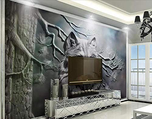 Fototapete 3D Effekt Tapete Timber Wolf Relief Tapeten Vliestapete Wandbilder Wohnzimmer Schlafzimmer