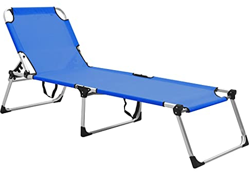 vidaXL Extra Hohe Senioren Sonnenliege Klappbar Liege Gartenliege Klappliege Relaxliege Strandliege Freizeitliege Campingbett Blau Aluminium