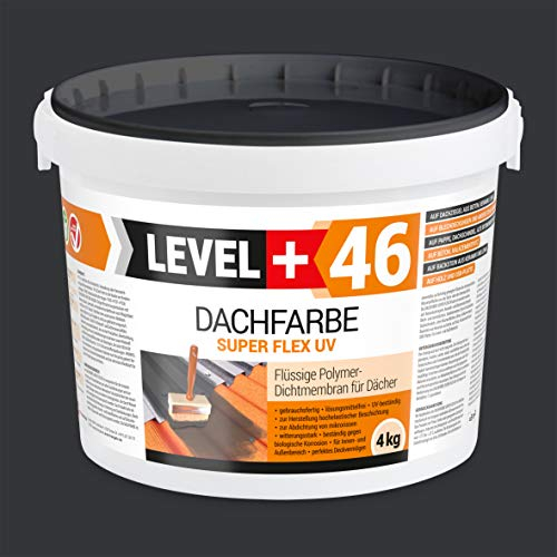 LEVEL PLUS Dachfarbe 4kg Sockelfarbe Dachlack Dachsanierung flexibler Polymermembran hochdeckend wetterbeständig Anthrazit RM46