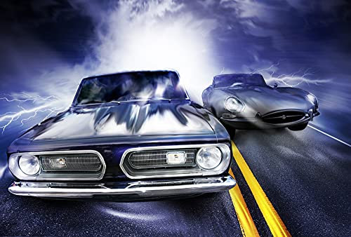 AUTOS Fototapete VLIES-500x280 cm (3116A)-Route 66 Racing Auto Retro Car Oldtimer Kids Kinder Wandtapete-Inkl. Kleister-Vliestapete Bild Dekoration Wand-Dekor Moderne Motiv-Tapete Panorama Poster XXL