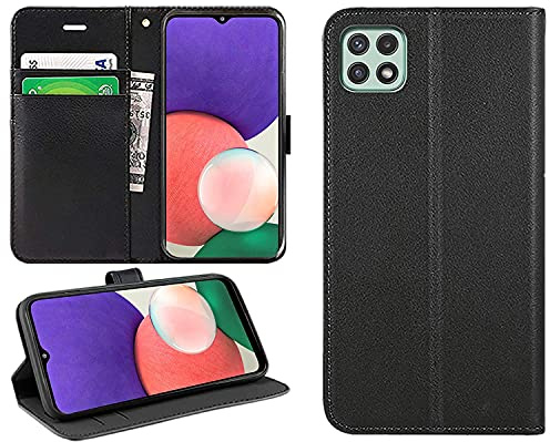 For Samsung Galaxy A22 Case Flip Wallet [Card Holder] [Magnetic Closure] | [Kickstand] PU Leather Phone Cover (BLACK)