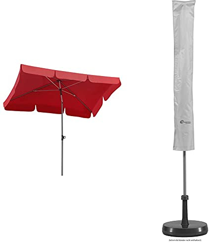 Schneider Sonnenschirm Locarno, rot, 180x120 cm rechteckig, Gestell Stahl, Bespannung Polyester, 2.3 kg & lle für Sonnenschirm, silbergrau, bis ca. 200 cm Ø