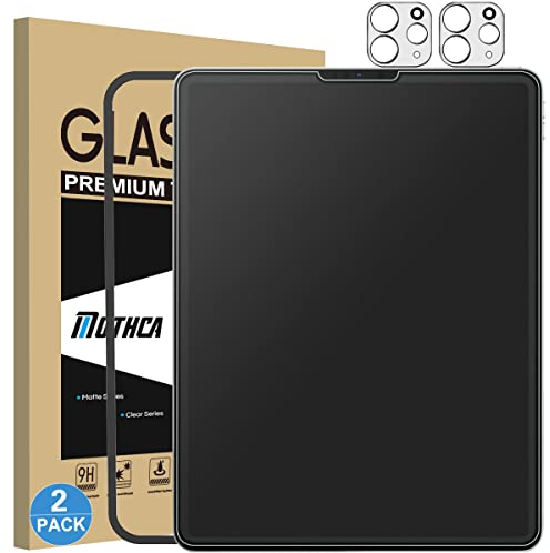 Mothca 2 Piezas Protector de Pantalla Mate con iPad Pro 12,9 pulgadas 6ª/5ª/4ª/3ª generación (2022/2021/2020/2018) Vidrio Templado y 2 Piezas Protector de Lente de Cámara, Antirreflejos Antihuellas