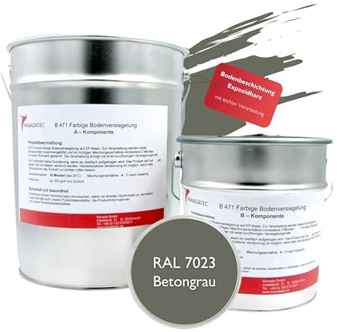 MANADATEC Recubrimiento Epoxi 2K para Suelos 1 kg I RAL 7043 Gris Tráfico I Sin Disolventes, Ecológico & Sin Olor I Recubrimiento para Garajes & Sótanos I Alta Resistencia a Impactos