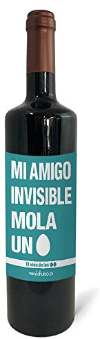 Regalo original. Botella de vino tinto Mi amigo invisible mola uin huevo. 75cl.