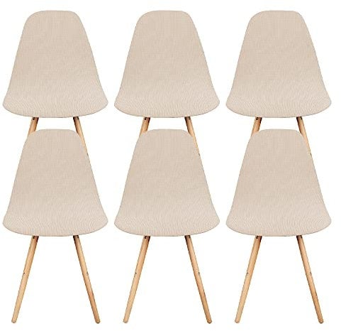 Schalenstuhl Bezug,Stuhlhussen 6er Set,Strech Jacquard Esszimmerstühle Stuhlbezug,Abnehmbare Waschbar Spannbezug,Universal Stuhlabdeckung für Wohnzimmer Hochzeit Büro Bankette Partys Deko Creme Farben