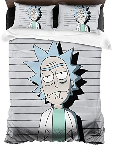 ANSSON Rick and Morty Bettwäsche-Sets,Rick Mikrofaser 1 Bettbezüge und 2 Kissenbezug,Kinder Schlafzimmer dekorative Bettwäsche (Single 135x200, Rick5)