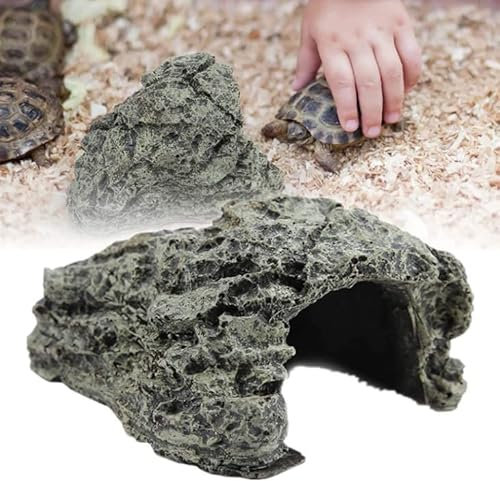FTVOGUE Pierre Grotte Abri Résine Cachette Tortue Maison pour Reptile Tortue Poisson Grenouille Zoo Aquarium Décoration Ornement(13.5 x 11 x 8cm)