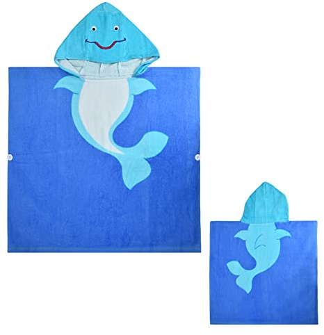 Poncho de Bain Enfant Serviette de Plage Coton Serviette Poncho Bebe Cape de Bain Serviette à Capuche Sortie de Bain Poncho de Bain,Serviette de Bain pour Enfant Garcon Fille 2 à 6 Ans (Dauphin)
