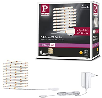 Paulmann 78862 SimpLED LED Strip Full-Line COB Komplettset 3m 11W 1500lm 384LEDs/m 3000K 12VA Weiß Metall