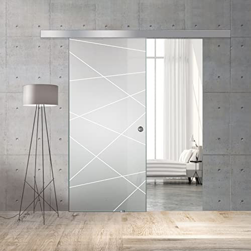 BOSS Porta Scorrevole in vetro modello LIGHT 90x215 cm (60/80/90 cm) 8 mm, vetro Satinato, Nano rivestito bianco, kit hardware complete (90x215 cm, SINISTRA)