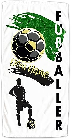 GRAZDesig Fußball Handtuch mit Namen personalisiert 70x140cm Badetuch für Jungen Strand-Tuch für Kicker