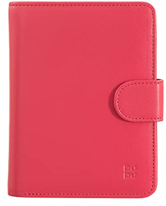 DUDU Damen Portemonnaie aus weichem buntes Leder, RFID-Block, Reißverschluss und Kreditkartenhalter Himbeere