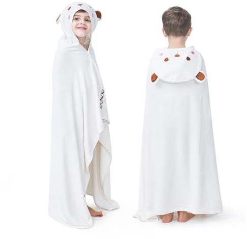 ZIONOR Hooded Bath Towel for Kids - 50''L x 35''W Extra-Large Hooded Towels for Big Kids 6-10, Kids Beach Towels Made from Bamboo Rayon, Suitable for Bath, Pool, Beach(White Bear)