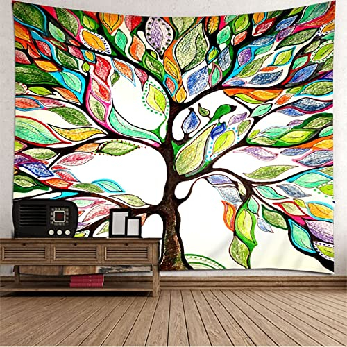 EHOMERY Weihnachten Wandteppich Hippie Schöne Wanddekoration Baumfarbene Blätter Bilder Wandbehang Wandteppich Wandtuch Ethno Weiß Weihnachtsdekoration 260X240Cm