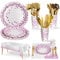 Nkaiso 141pcs Rose Party Vaisselle,Kit Vaisselles Anniversaire Assiette Dîner Papier Tasse Serviette Réutilisable couverts, Enfants Party Fête Mariages Baby Shower Noël, 20 invités