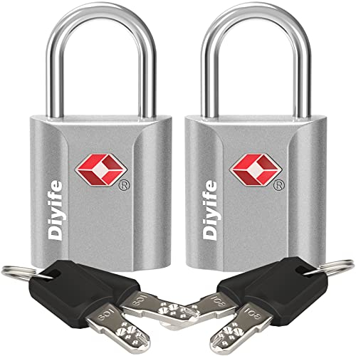 Diyife TSA Gepäckschlösser, [2 Stück 4 Schlüssel] Schlüsselschloss Sicherheitsschloss Reiseschloss für Reisekoffer Koffer Gepäcktasche Etui etc. (Silber-)