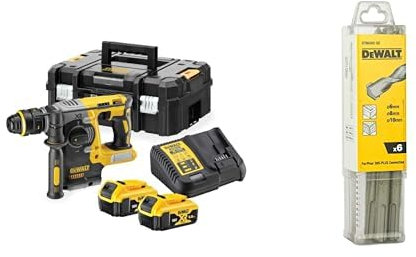 DEWALT - Perforateur SDS-PLUS XR 18V 5 Ah - DCH273P2T-QW - Perforateur sans Fil avec Coffret TSTAK, 2 Batteries et Chargeur & Jeu de 6 Forets SDS-PLUS - DT60302-QZ - Forets Ø6mm x2, Ø8mm x2; Ø10mm x2