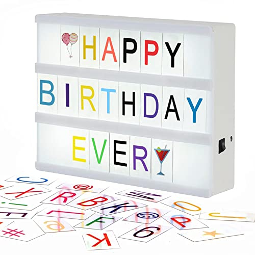 OPAHUTER Caja de luz de Cine con 192 Letras Símbolos y Emojis, Cinema de luz Caja, Cartel Luminoso de Cine A4 para Decoración del Hogar, Boda, Fiestas de Cumpleaños