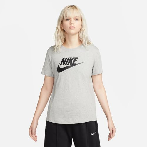 Nike Women's Shirt W NSW Club SS Tee ICN Ftra, DK Grey Heather/Black, DX7906-063, M