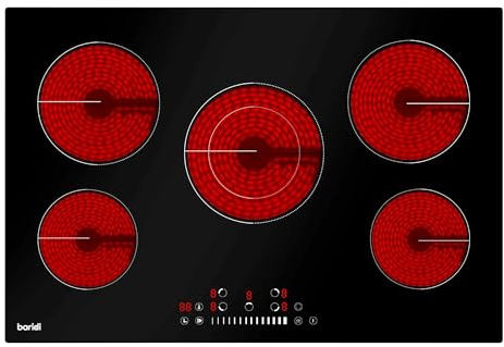 Baridi 77cm Built-In Ceramic Hob with 5 Cooking Zones, Black Glass, 8200W with Slider Touch Controls, Timer, Residual Heat Indicator and Child Safety Lock, Hardwired - DH175