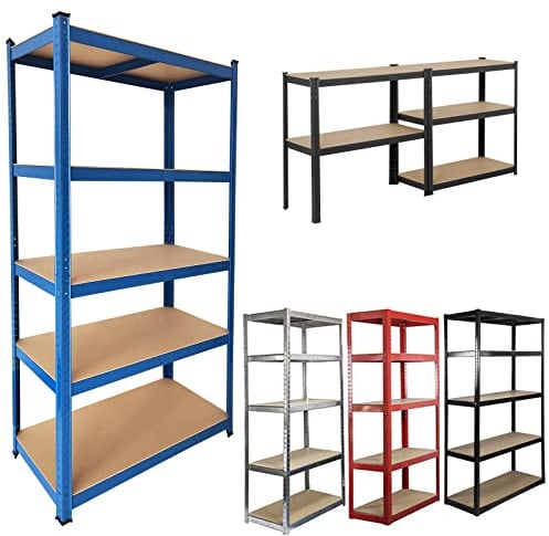 Royalswill Shelving Units for Storage, Heavy Duty 5 Tier Blue Garage Shelf Unit Metal Shelves Storage Boltless Rack, 875KG Capacity (175KG Per Shelf), Adjustable Heigh, Shed, Home & Office