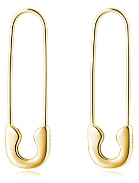 SLUYNZ 925 Sterlingsilber Sicherheitsnadel Creolen Ohrring für Damen Minimalistische 1,4 Creolen Ohrring baumeln (B-Gold)