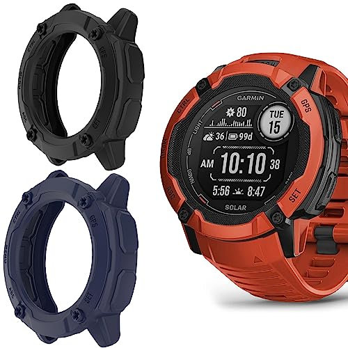 Blueshaweu Custodia protettiva compatibile con Garmin Instinct 2X Solar Smartwatch, in silicone con custodia protettiva, portatile antiurto con Garmin Instinct 2X Solar Smartwatch (nero e blu)