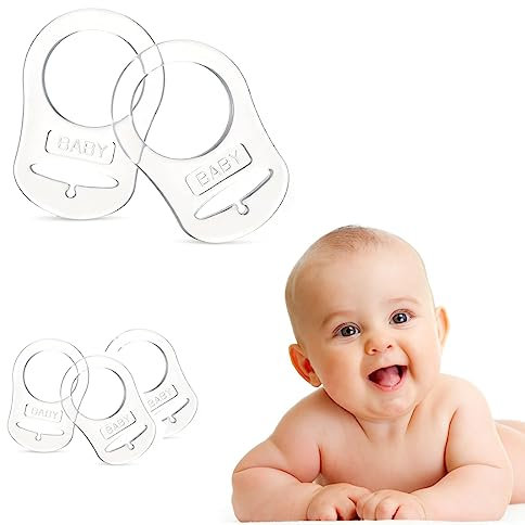 SJBAUTYO Silikon-Knopf-Ring, 5 Pcs Schnuller Adapter, Silikon Dummy Schnuller Halter Clip Adapter Ring, Silikonring für Schnuller (Transparent)