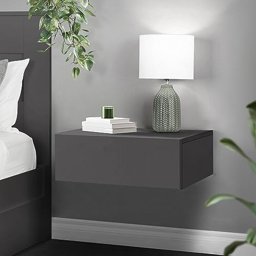 ML-Design Nachttisch hängend mit 1 Schublade, Dunkelgrau, 46x30x15 cm, Holzwerkstoff, grifflos, Schwebender Nachtschrank, Wandmontage, Nachtkommode Wandregal Wandschrank Nachtkonsole Wandboard Regal