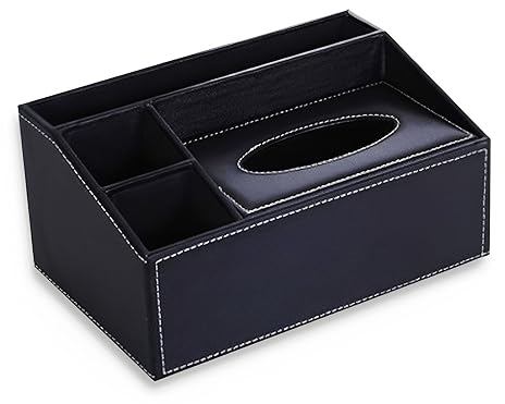 YUNXIASW PU Leather Household Office Rectangular Tissue Box with Remote Control Storage Organizer Box-for Elegant and Stylish Bathroom Vanity Countertop Night Stands Office Car Home(black)
