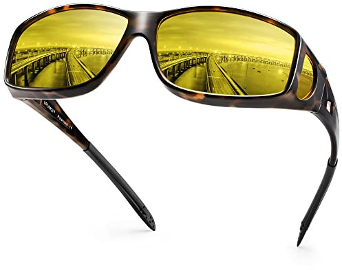 URUMQI Anti Glare Night Driving Glasses Fit Over Glasses for Men Women, Polarised Night Vision Headlight TAC Yellow Lens
