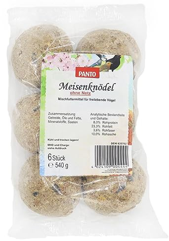PANTO® Meisenknödel ohne Netz Getreideflocken Sonnenblumenkernen hoher Fettanteil Futterspender (6er Pack)